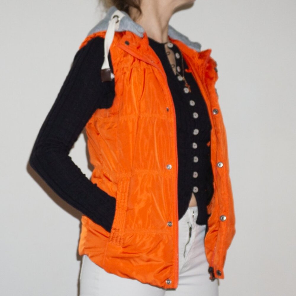 Orby Orange and Grey Puffer Vest Size Small with Hood
